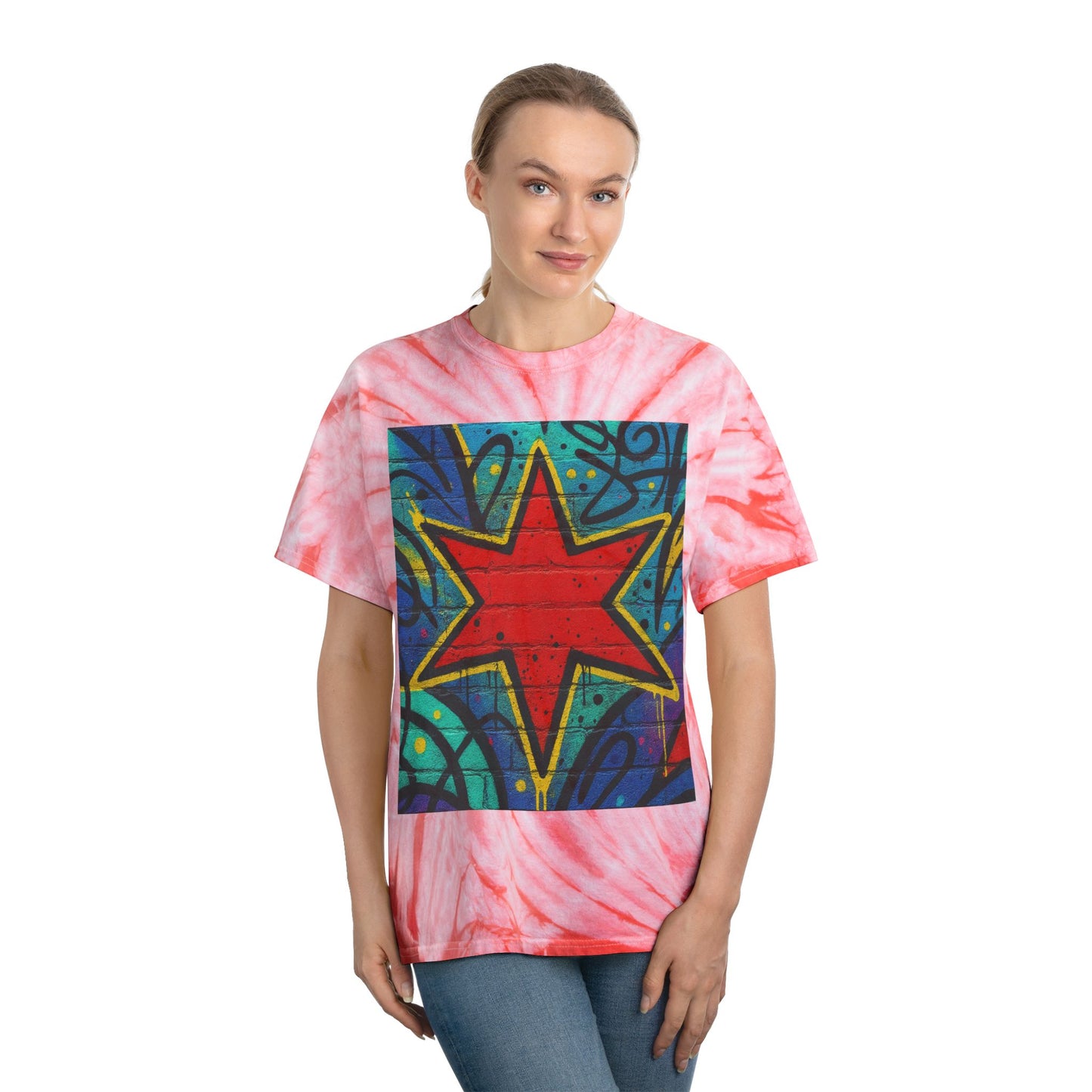 Tie-Dye Star Tee — Yellow Cyclone Graphic T‑Shirt