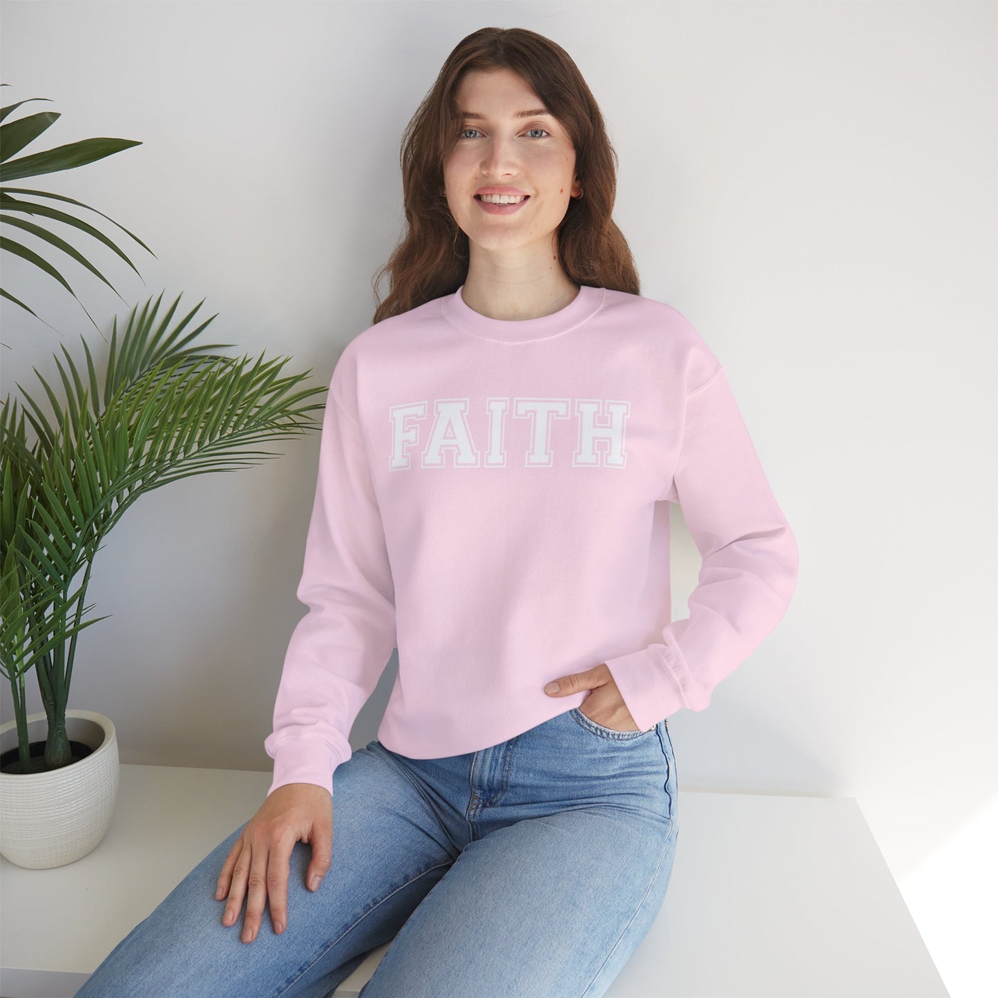 Faith Unisex Crewneck Sweatshirt | Classic Varsity Lettering Religious Pullover