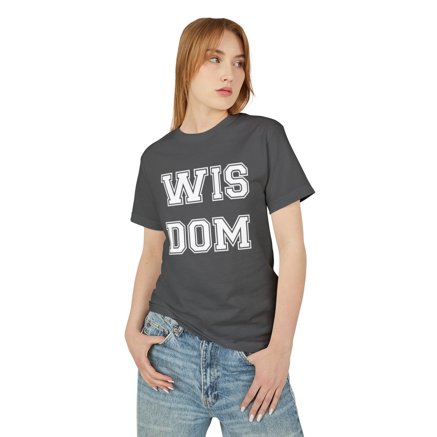 Wisdom Graphic Tee — Vintage Collegiate Lettering Cotton T‑Shirt
