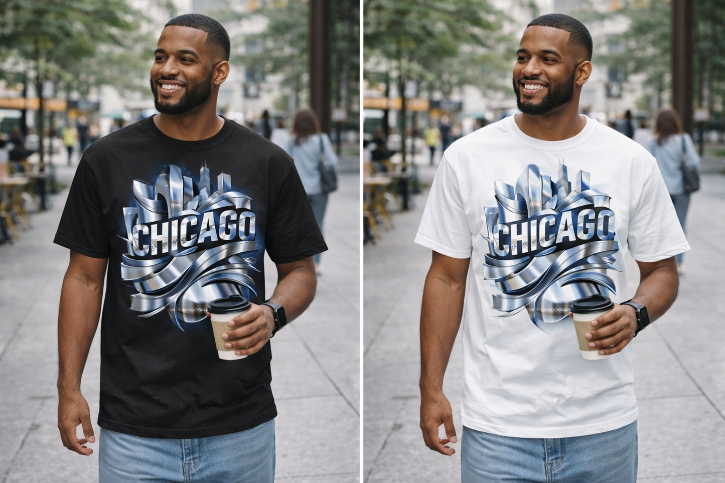 Chicago Skyline Tee — Metallic Ribbon City Graphic T-Shirt