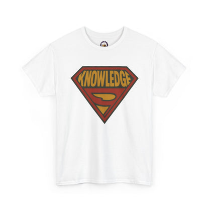 Knowledge Shield Tee | Retro Superhero Emblem T-Shirt