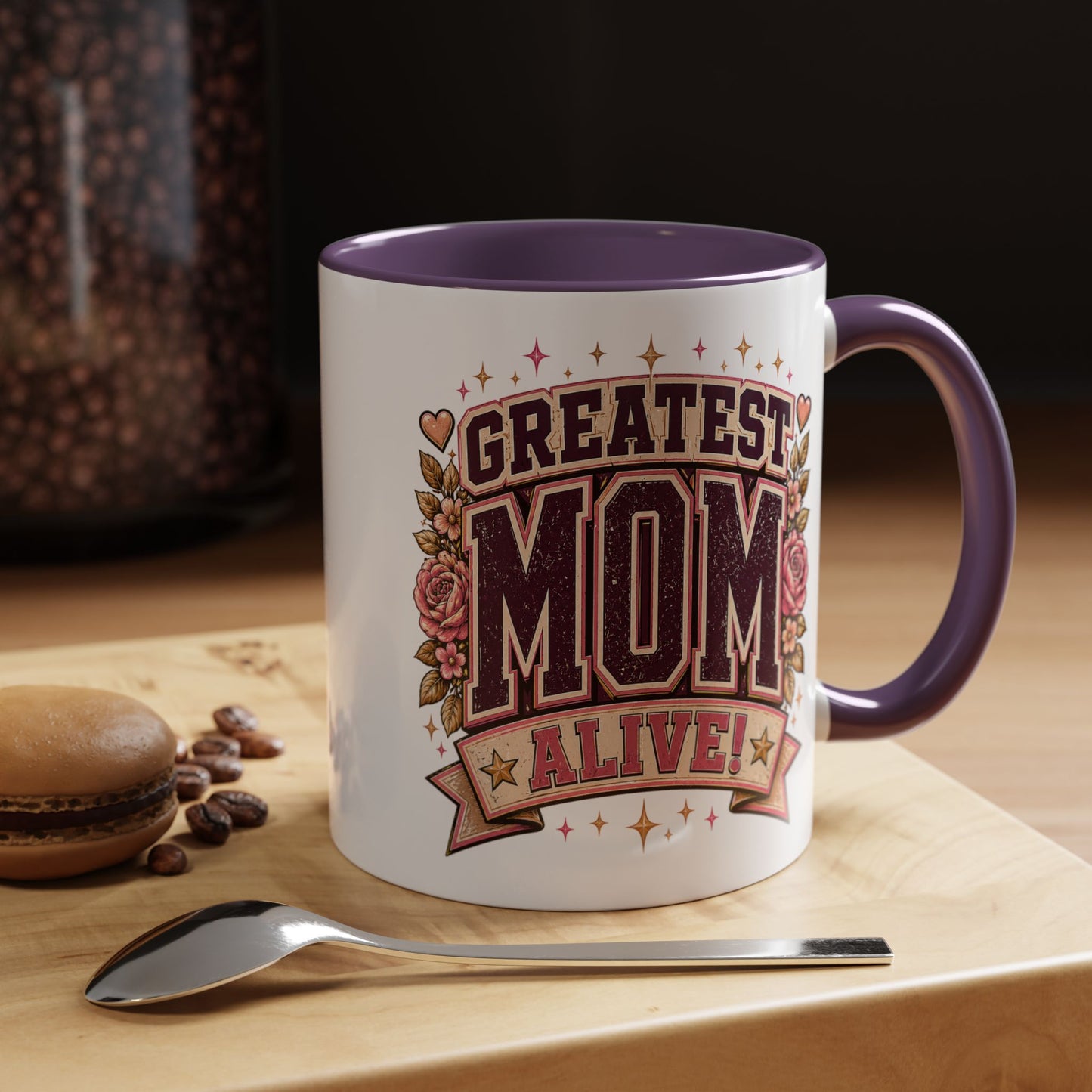 Greatest Mom Alive! - PURPLE Accent Coffee Mug | Floral Mother's Day Gift (11/15 oz)