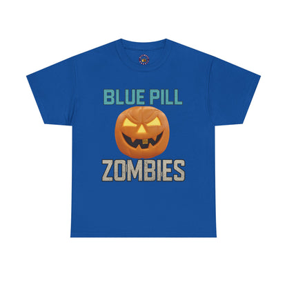 BLUE PILL ZOMBIES Tee | Halloween Zombie Tee, Funny Pumpkin Shirt, Unisex Heavy Cotton Tee, Party Apparel, Spooky Gift Idea, Fall Festivities