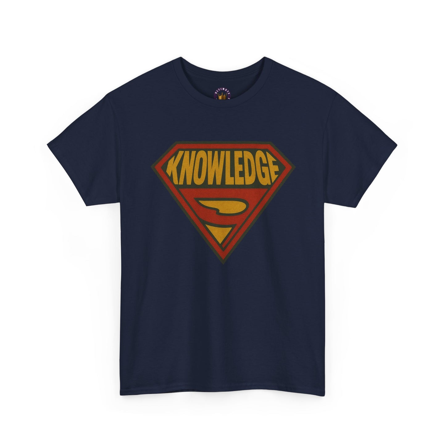 Knowledge Shield Tee | Retro Superhero Emblem T-Shirt