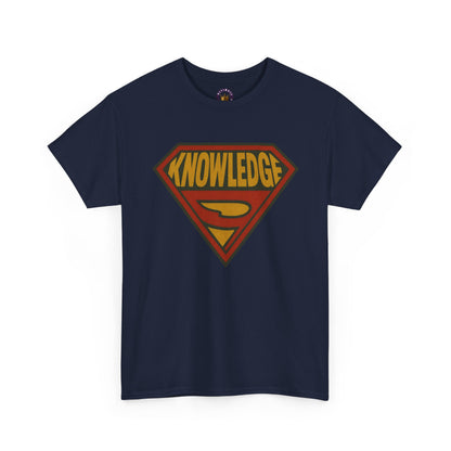 Knowledge Shield Tee | Retro Superhero Emblem T-Shirt