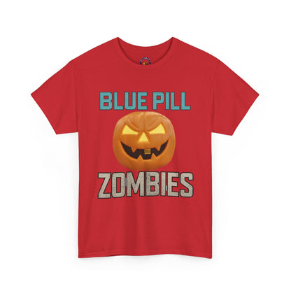 BLUE PILL ZOMBIES Tee | Halloween Zombie Tee, Funny Pumpkin Shirt, Unisex Heavy Cotton Tee, Party Apparel, Spooky Gift Idea, Fall Festivities