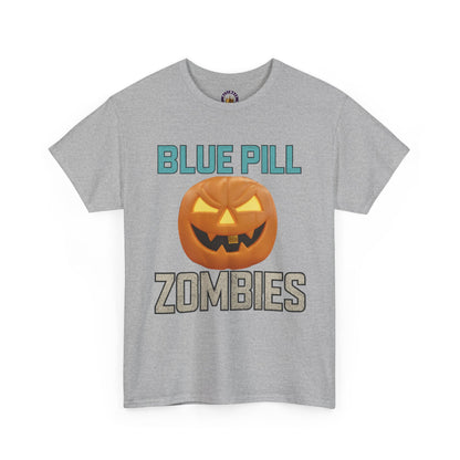 BLUE PILL ZOMBIES Tee | Halloween Zombie Tee, Funny Pumpkin Shirt, Unisex Heavy Cotton Tee, Party Apparel, Spooky Gift Idea, Fall Festivities