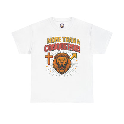 More Than Conqueror Lion Tee | Unisex Cotton Shirt, Motivational Tee, Inspirational Apparel, Christian Gift, Lion Graphic T-Shirt