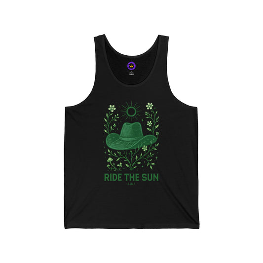 Ride the Sun Tank Top — Boho Green Cowboy Hat Graphic Summer Tank