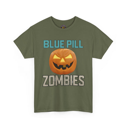 BLUE PILL ZOMBIES Tee | Halloween Zombie Tee, Funny Pumpkin Shirt, Unisex Heavy Cotton Tee, Party Apparel, Spooky Gift Idea, Fall Festivities