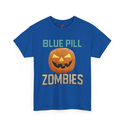 BLUE PILL ZOMBIES Tee | Halloween Zombie Tee, Funny Pumpkin Shirt, Unisex Heavy Cotton Tee, Party Apparel, Spooky Gift Idea, Fall Festivities