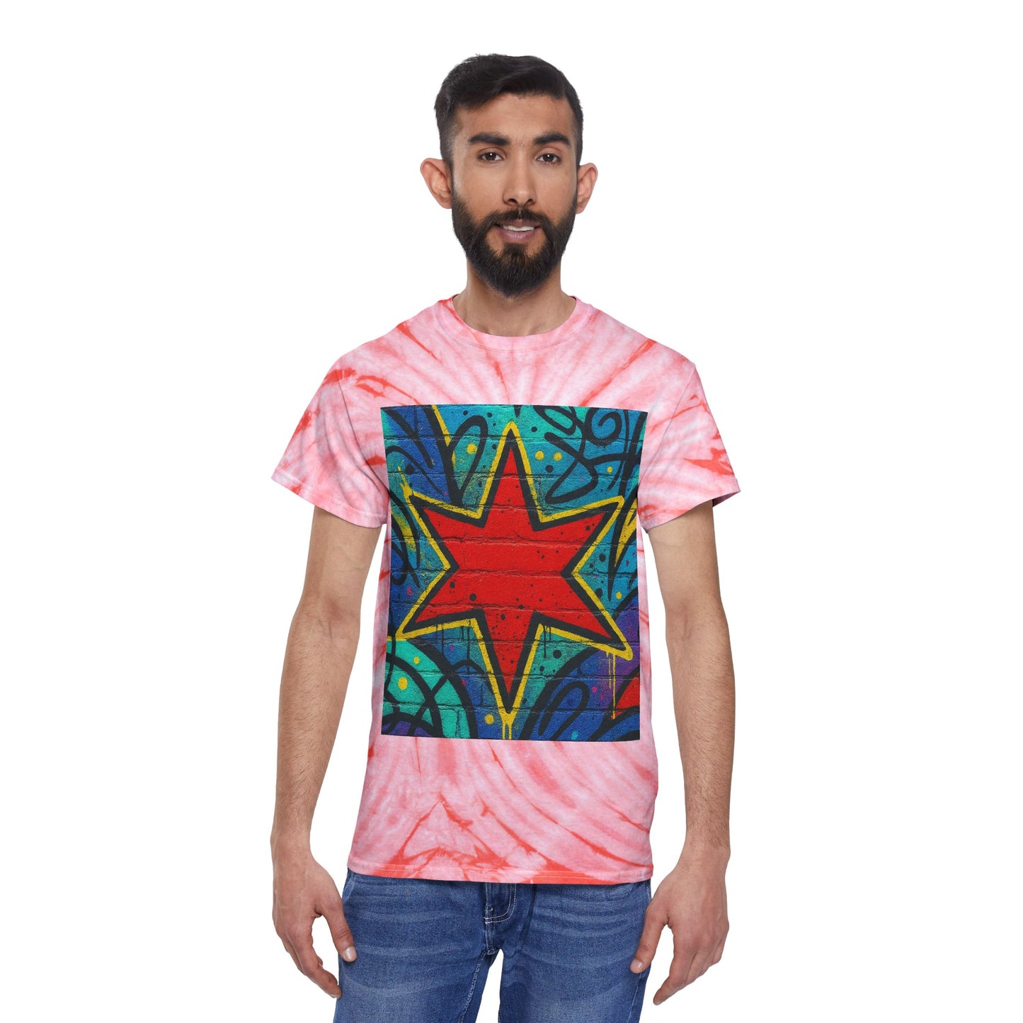 Tie-Dye Star Tee — Yellow Cyclone Graphic T‑Shirt
