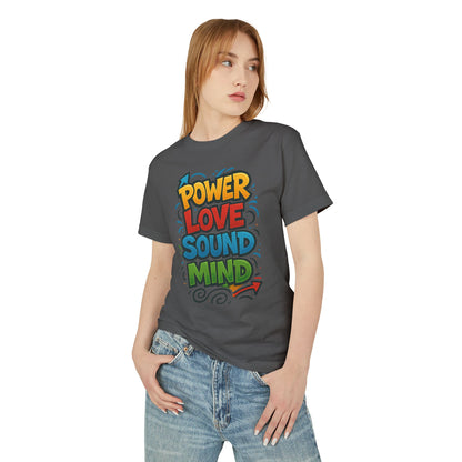 Power Love Sound Mind T-Shirt | Retro Colorful Graphic Tee