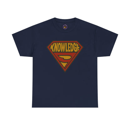 Knowledge Shield Tee | Retro Superhero Emblem T-Shirt