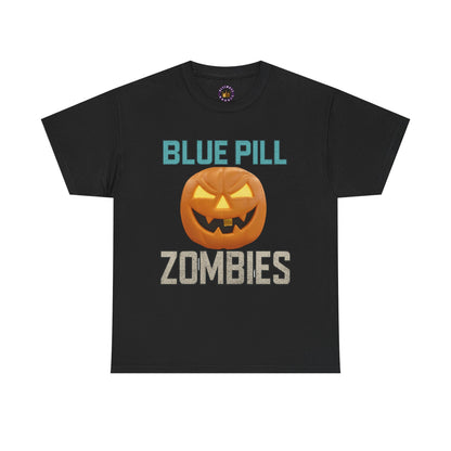BLUE PILL ZOMBIES Tee | Halloween Zombie Tee, Funny Pumpkin Shirt, Unisex Heavy Cotton Tee, Party Apparel, Spooky Gift Idea, Fall Festivities