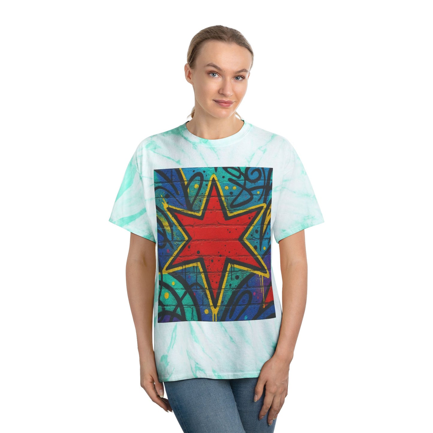 Tie-Dye Star Tee — Yellow Cyclone Graphic T‑Shirt