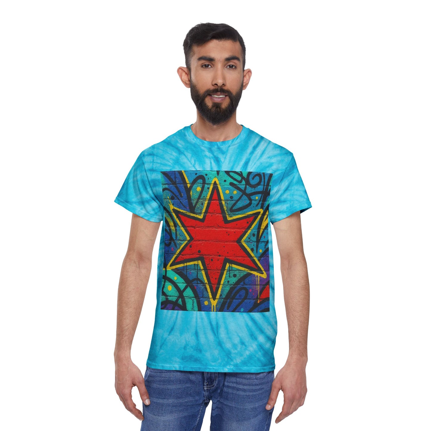 Tie-Dye Star Tee — Yellow Cyclone Graphic T‑Shirt