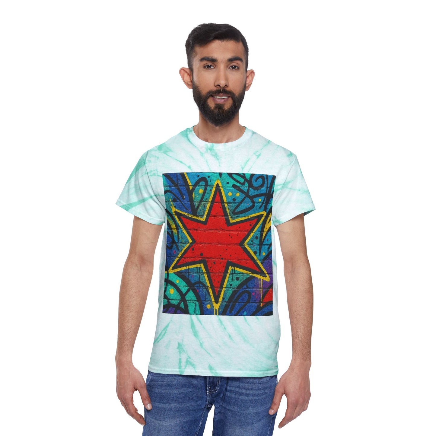 Tie-Dye Star Tee — Yellow Cyclone Graphic T‑Shirt