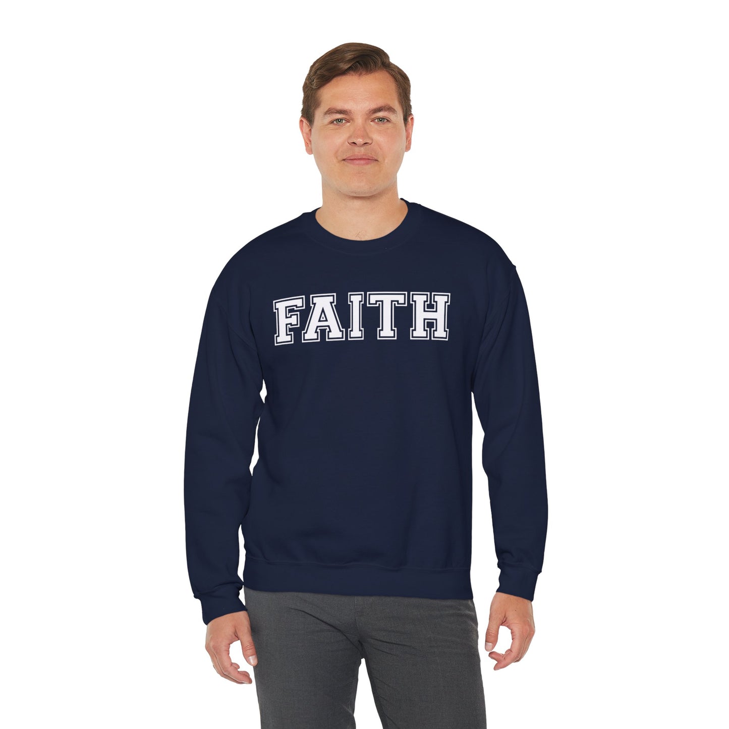Faith Unisex Crewneck Sweatshirt | Classic Varsity Lettering Religious Pullover