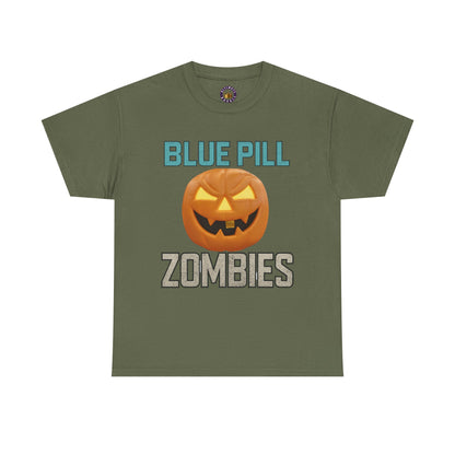 BLUE PILL ZOMBIES Tee | Halloween Zombie Tee, Funny Pumpkin Shirt, Unisex Heavy Cotton Tee, Party Apparel, Spooky Gift Idea, Fall Festivities