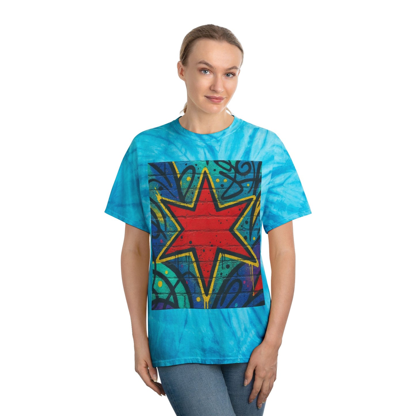 Tie-Dye Star Tee — Yellow Cyclone Graphic T‑Shirt