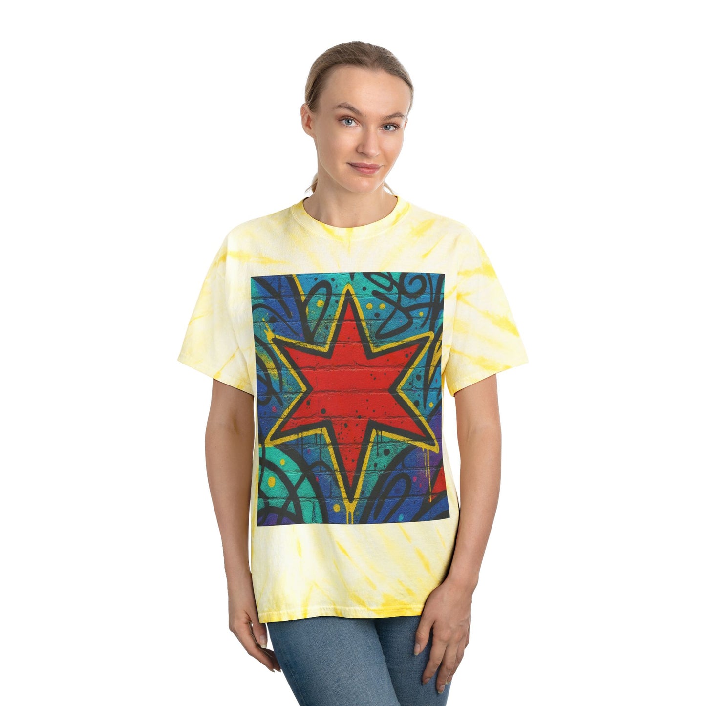 Tie-Dye Star Tee — Yellow Cyclone Graphic T‑Shirt
