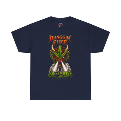 Draggin' Fire Sinsemilla Cannabis Leaf T-Shirt | Retro Stoner Graphic Tee
