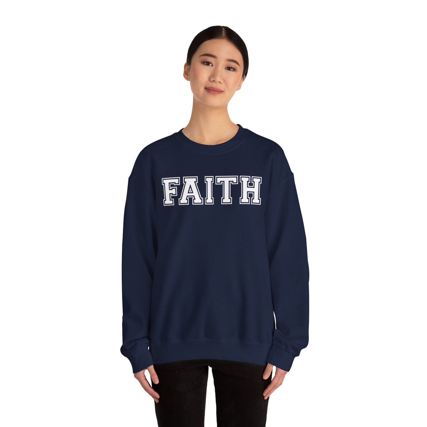 Faith Unisex Crewneck Sweatshirt | Classic Varsity Lettering Religious Pullover