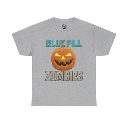 BLUE PILL ZOMBIES Tee | Halloween Zombie Tee, Funny Pumpkin Shirt, Unisex Heavy Cotton Tee, Party Apparel, Spooky Gift Idea, Fall Festivities