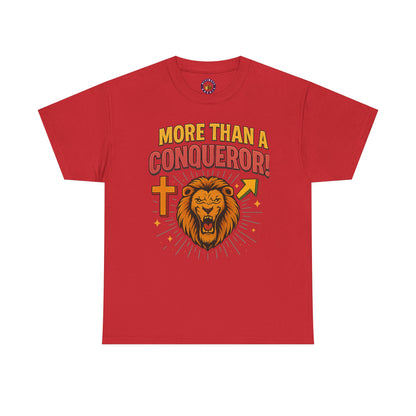 More Than Conqueror Lion Tee | Unisex Cotton Shirt, Motivational Tee, Inspirational Apparel, Christian Gift, Lion Graphic T-Shirt