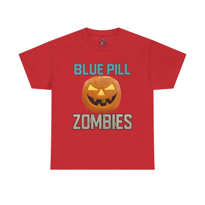 BLUE PILL ZOMBIES Tee | Halloween Zombie Tee, Funny Pumpkin Shirt, Unisex Heavy Cotton Tee, Party Apparel, Spooky Gift Idea, Fall Festivities