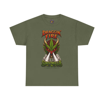 Draggin' Fire Sinsemilla Cannabis Leaf T-Shirt | Retro Stoner Graphic Tee
