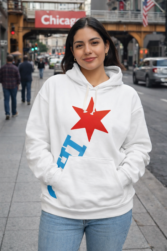 Chicago Star Graphic Hoodie – Red Star & Blue CHI Pullover