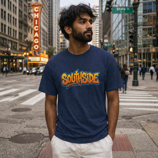 Southside Graffiti Tee — Urban Streetwear T-Shirt with Bold Orange Logo