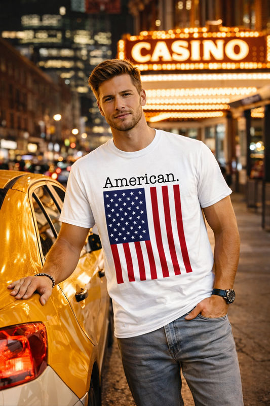 American. | Unisex Heavy Cotton Tee, Patriotic T-Shirt, Independence Day Apparel, Casual Wear, Gift for Veterans