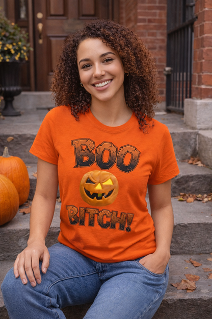 BOO BITCH! Halloween Ghost T-Shirt | Funny Spooky Season Tee | Adult Humor Sarcastic Graphic Shirt | Unisex Heavy Cotton Top