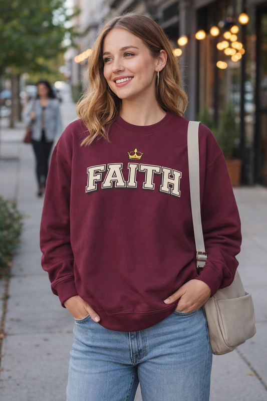 Faith Unisex Crewneck Sweatshirt | Classic Varsity Lettering Pullover