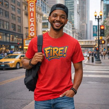 Fire! | Graphic Tee — Bold Retro Text Streetwear T‑Shirt