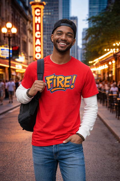 Fire! | Graphic Tee — Bold Retro Text Streetwear T‑Shirt