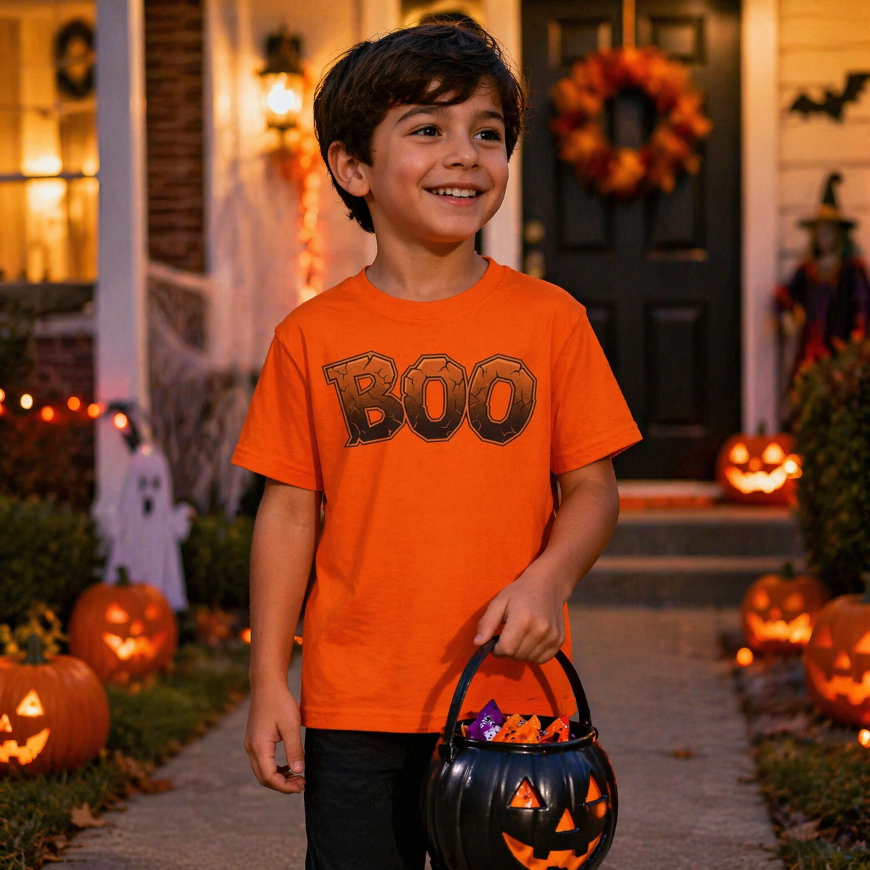 Kids Halloween 'BOO' Tee |  Cute Spooky Pumpkin Letter Graphic