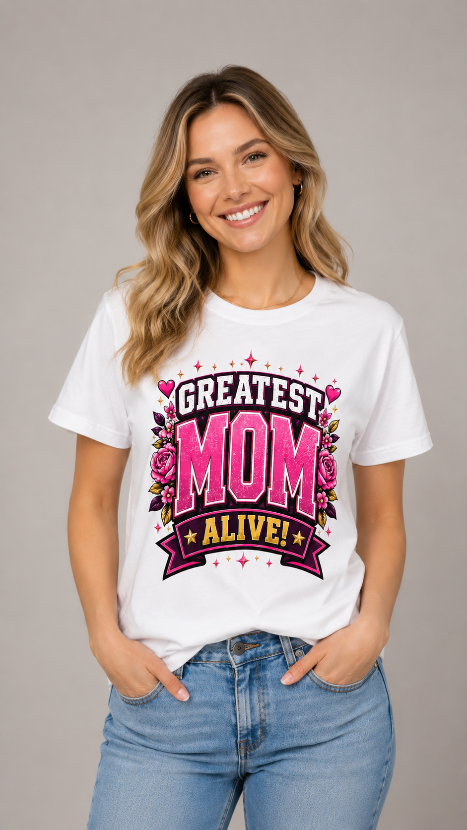 Greatest Mom Alive T-Shirt | White Floral Mother's Day Gift Tee