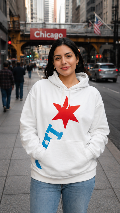 Chicago Star Graphic Hoodie – Red Star & Blue CHI Pullover