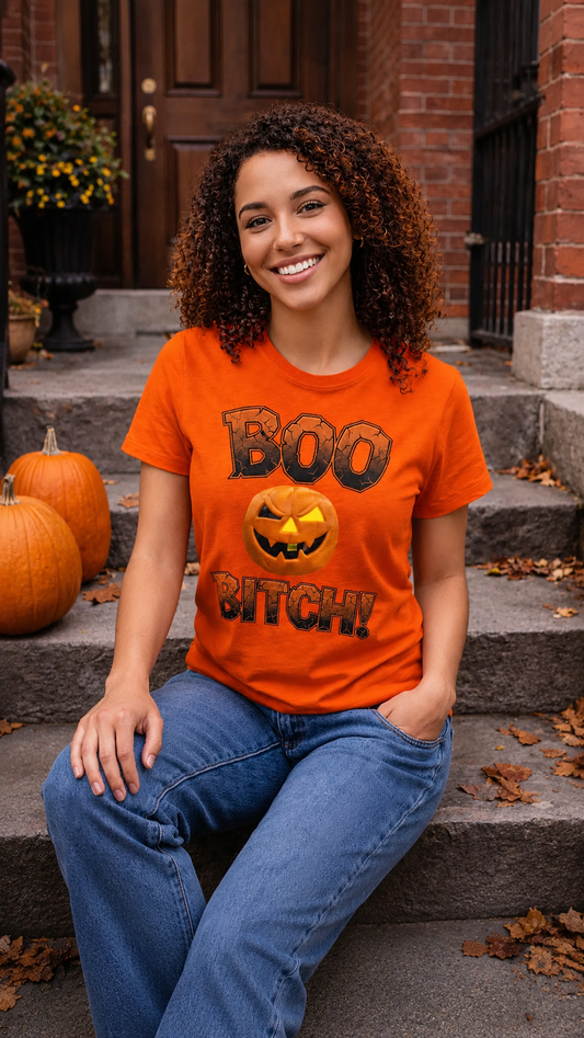 BOO BITCH! Halloween Ghost T-Shirt | Funny Spooky Season Tee | Adult Humor Sarcastic Graphic Shirt | Unisex Heavy Cotton Top