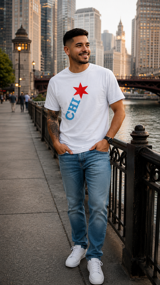 CHI Star T‑Shirt | Chicago  Diagonal Red Star & Tee