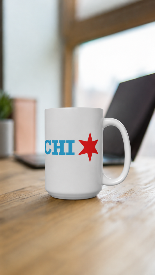 CHI Star Vintage Mug - 15oz Coffee Cup, Gift for Chicago Lovers, Personalized Travel Mug, Fun Retro Coffee Mug