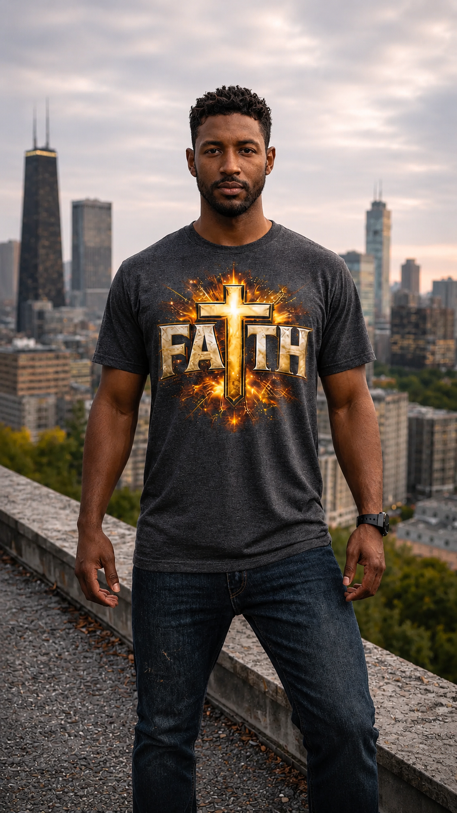 FAITH BREASTPLATE  | 100% COTTON HEAVYWEIGHT, DISTRESSED PRINT, FADED TONE TEE