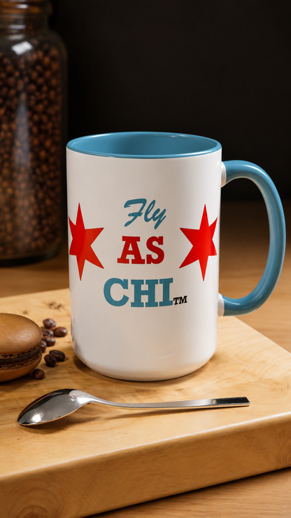 Fly As Chi Coffee Mug with Bold Typography, Perfect for Chicago Lovers, Unique Gift, Travel Mug, Fun Office Décor, Everyday Use