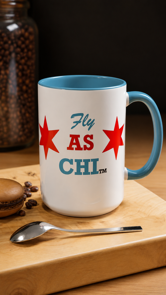 Fly As Chi Coffee Mug with Bold Typography, Perfect for Chicago Lovers, Unique Gift, Travel Mug, Fun Office Décor, Everyday Use