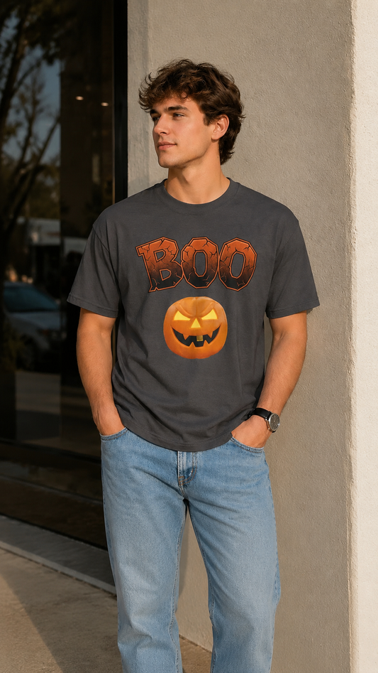Halloween Boo T-Shirt | Spooky Season Heavy Cotton Tee, Cute Ghost Fall Apparel, Unisex Trick or Treat Top, Pumpkin Patch Outfit