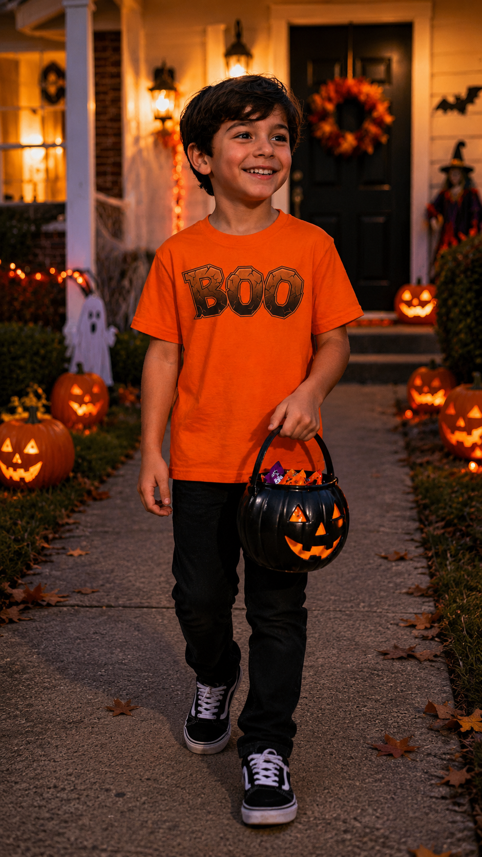 Kids Halloween 'BOO' Tee |  Cute Spooky Pumpkin Letter Graphic
